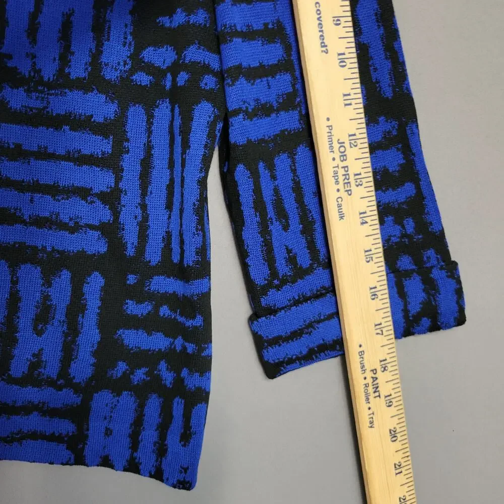 Ming Wang Knitted Cardigan Womens Small Blue Mandarin‎ Collar Geometric Corpcore